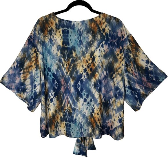 Alfred Dunner Women's Indigo Daze Tie-Dye Top 2X Blue & Yellow Polyester/Spandex - Picture 2 of 7